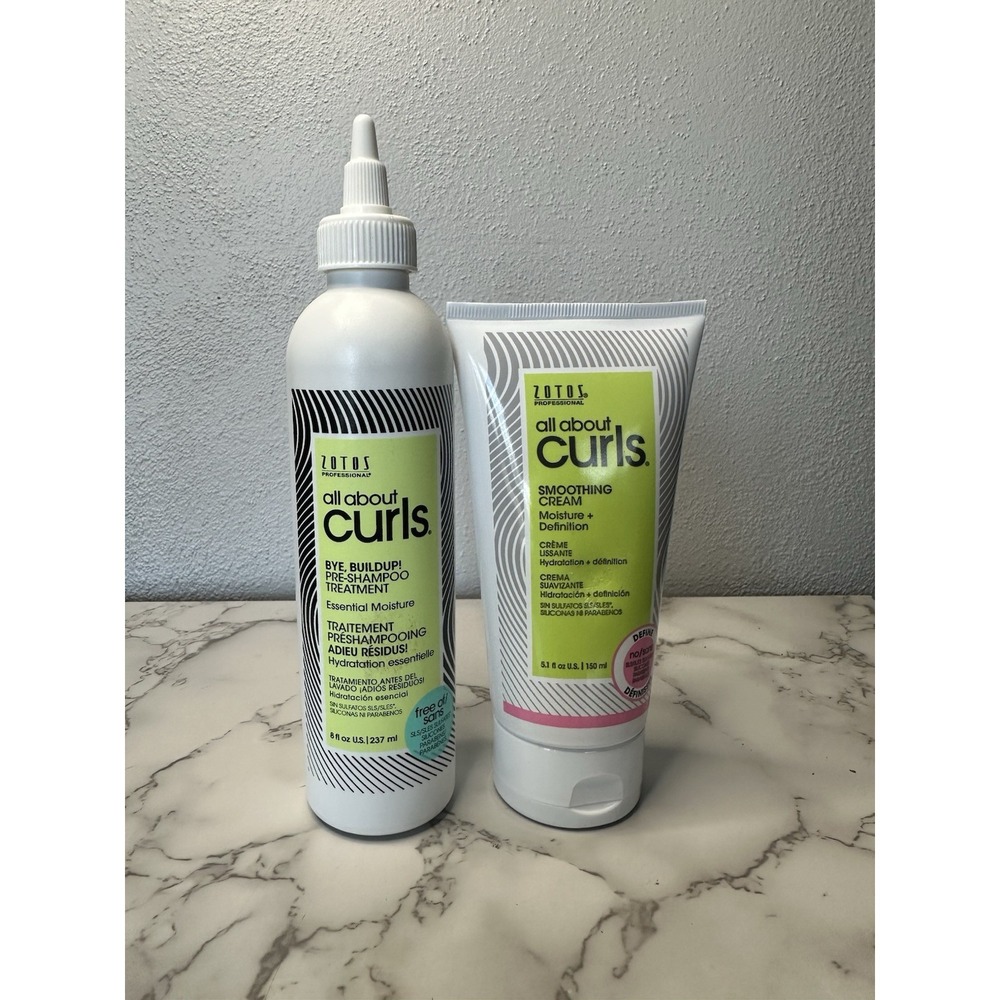 Zotos All About Curls. Pre Shampoo Treatment 8oz / Smoothing Cream 5.1oz. New